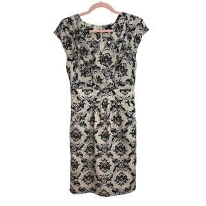 Alex + Alex Cream and Black Printed Sheath Dress